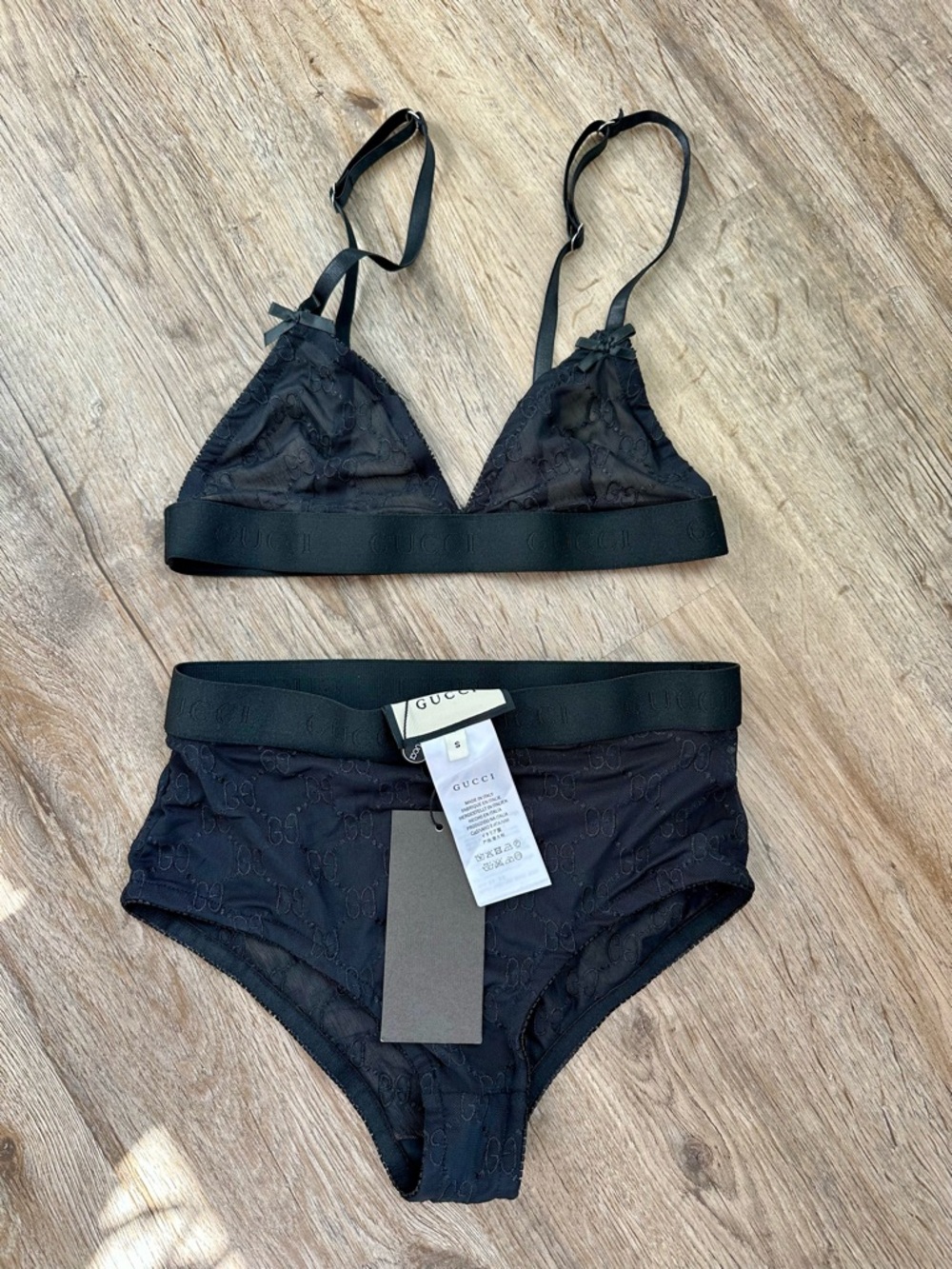 Gucci Black Lace Bralette and Briefs Set